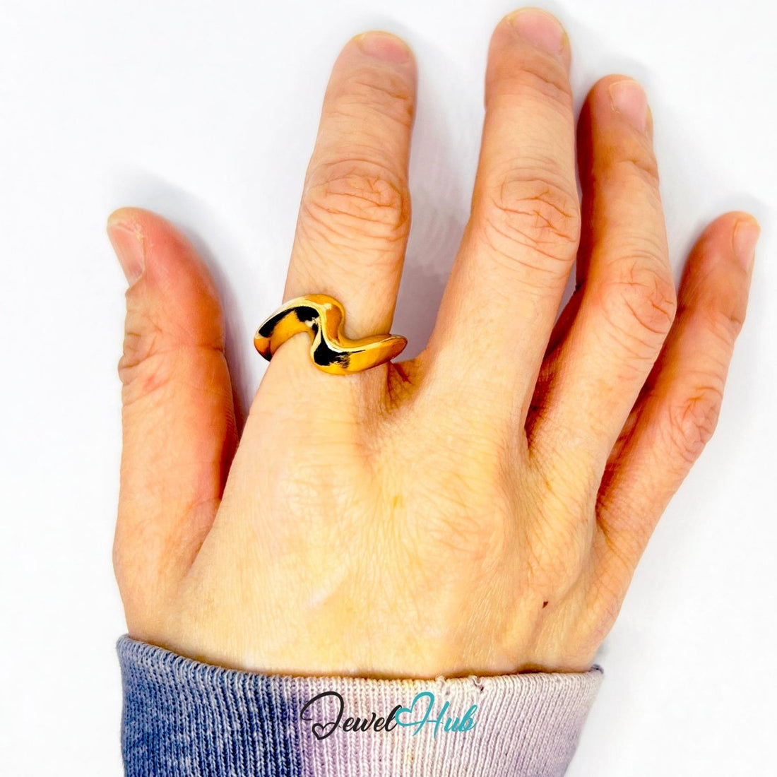 WavyForm Gold - Plated Zinc Ring · Fluid Abstract Sculpture Band - JewelHub.co.uk