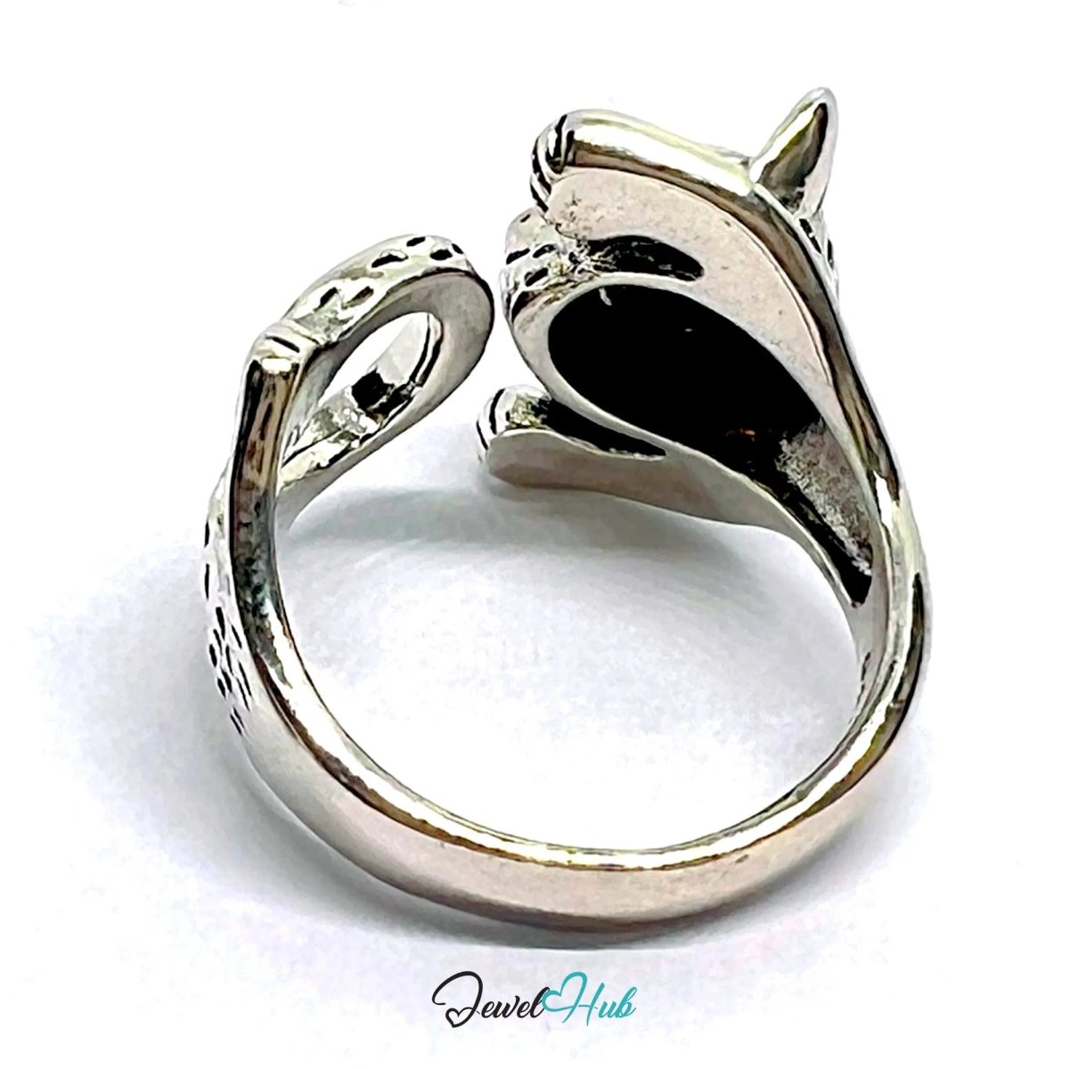 Wild Cat Silver Ring | Hallmarked 925 Adjustable Band with Red Gem Eyes - JewelHub.co.uk