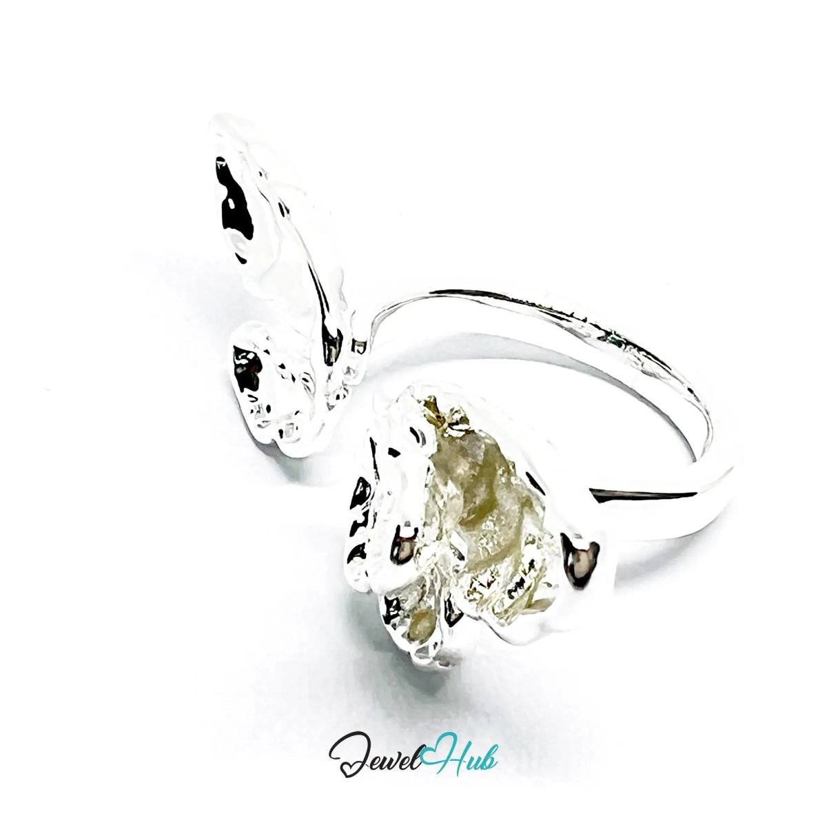 Winged Silver Ring | Hallmarked 925 Nature - Inspired Statement Band | Sculptural Leaf Design in Sizes M–O - JewelHub.co.uk