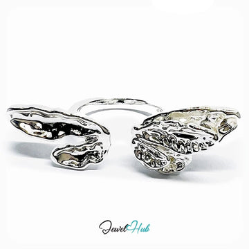 Winged Silver Ring | Hallmarked 925 Nature - Inspired Statement Band | Sculptural Leaf Design in Sizes M–O - JewelHub.co.uk