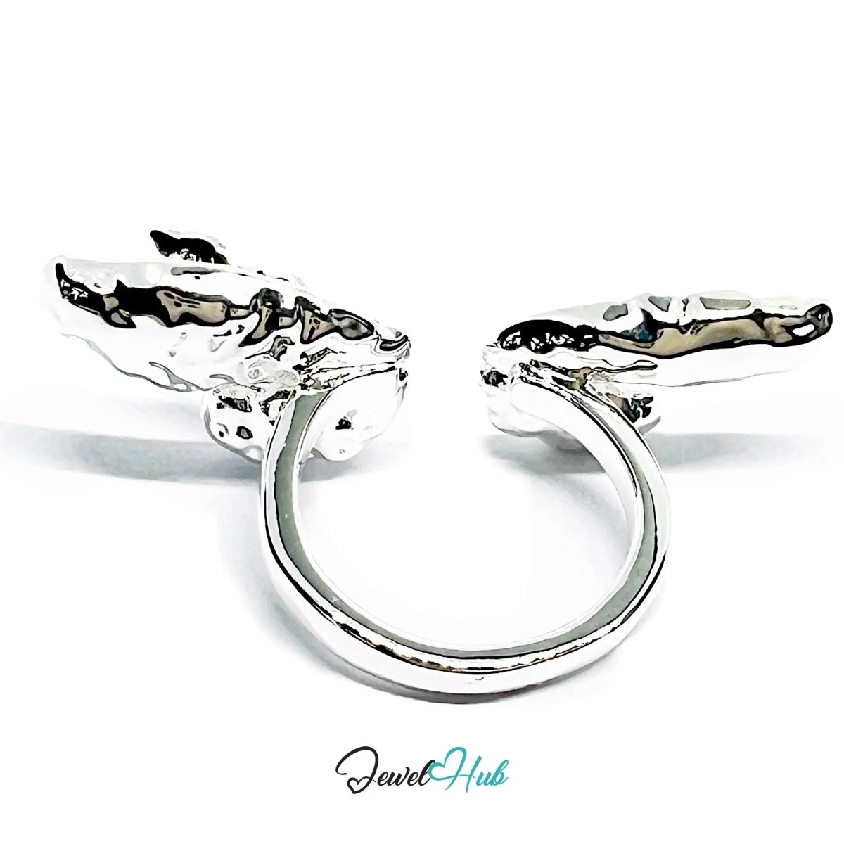 Winged Silver Ring | Hallmarked 925 Nature - Inspired Statement Band | Sculptural Leaf Design in Sizes M–O - JewelHub.co.uk