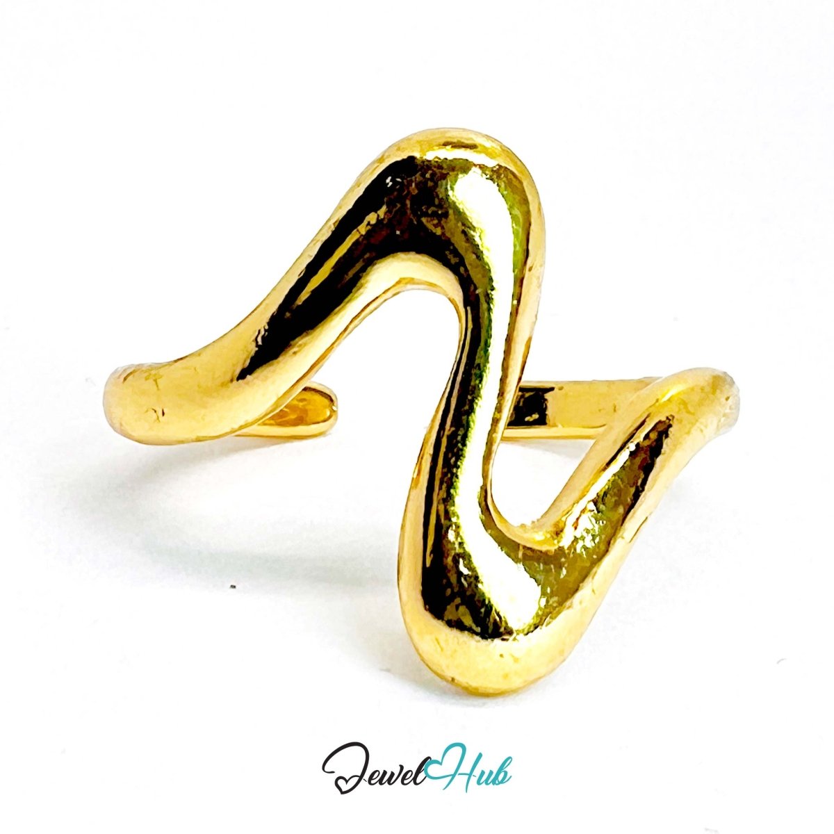 ZigzagFlow Gold - Plated Zinc Ring · Sculptural Wavy Statement Band - JewelHub.co.uk