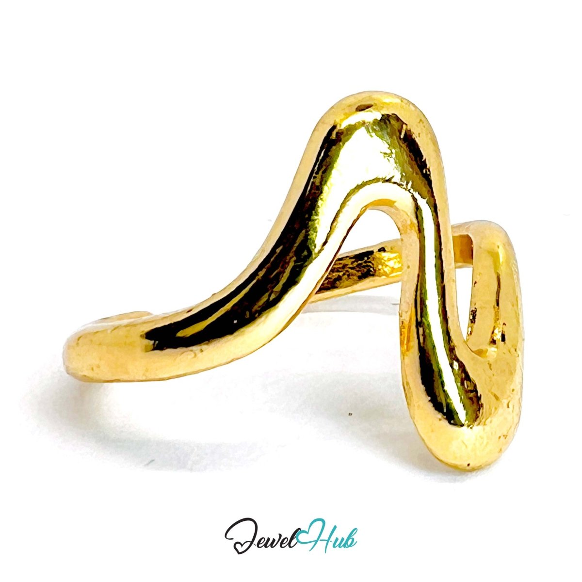 ZigzagFlow Gold - Plated Zinc Ring · Sculptural Wavy Statement Band - JewelHub.co.uk