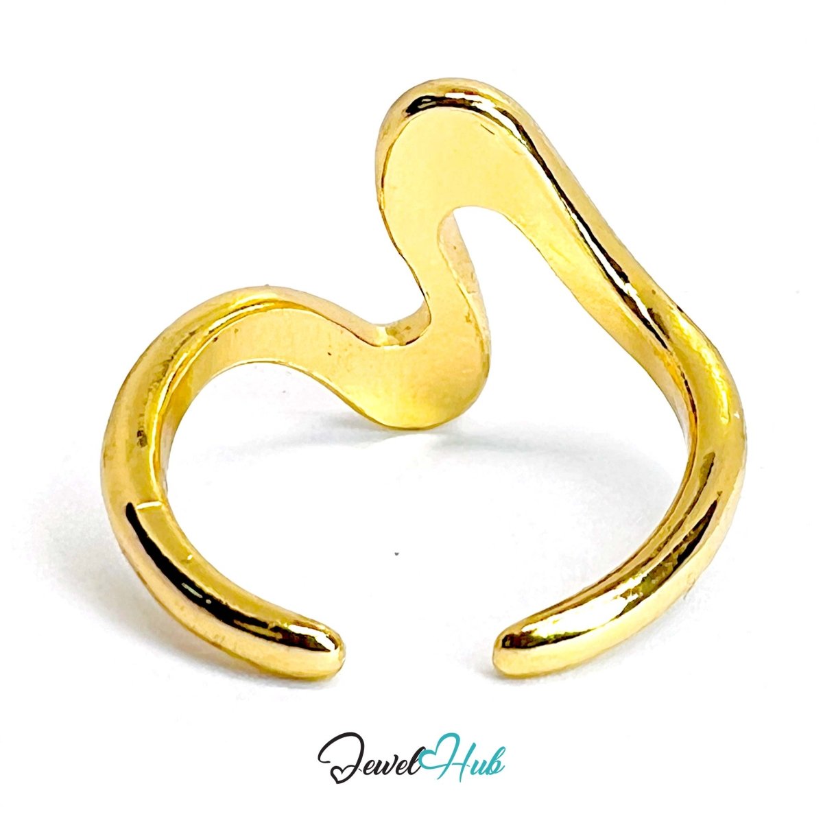 ZigzagFlow Gold - Plated Zinc Ring · Sculptural Wavy Statement Band - JewelHub.co.uk