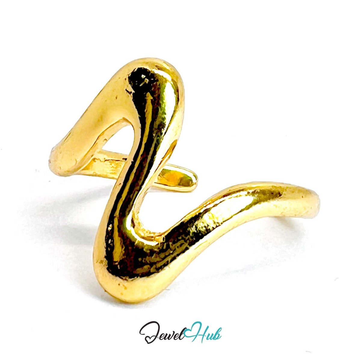 ZigzagFlow Gold - Plated Zinc Ring · Sculptural Wavy Statement Band - JewelHub.co.uk