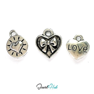 Zinc Alloy Decorative Silver Heart Charms (Set of 3) - JewelHub.co.uk