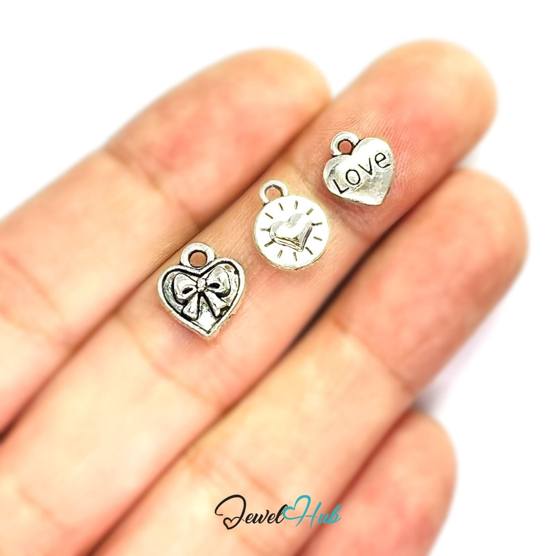 Zinc Alloy Decorative Silver Heart Charms (Set of 3) - JewelHub.co.uk