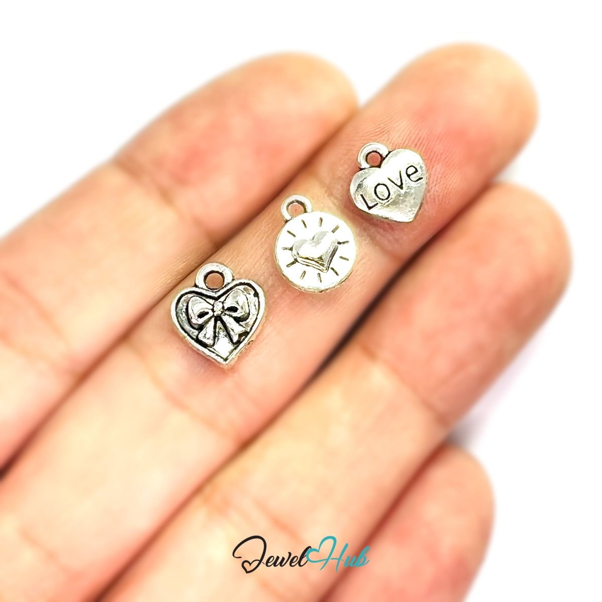 Zinc Alloy Decorative Silver Heart Charms (Set of 3) - JewelHub.co.uk