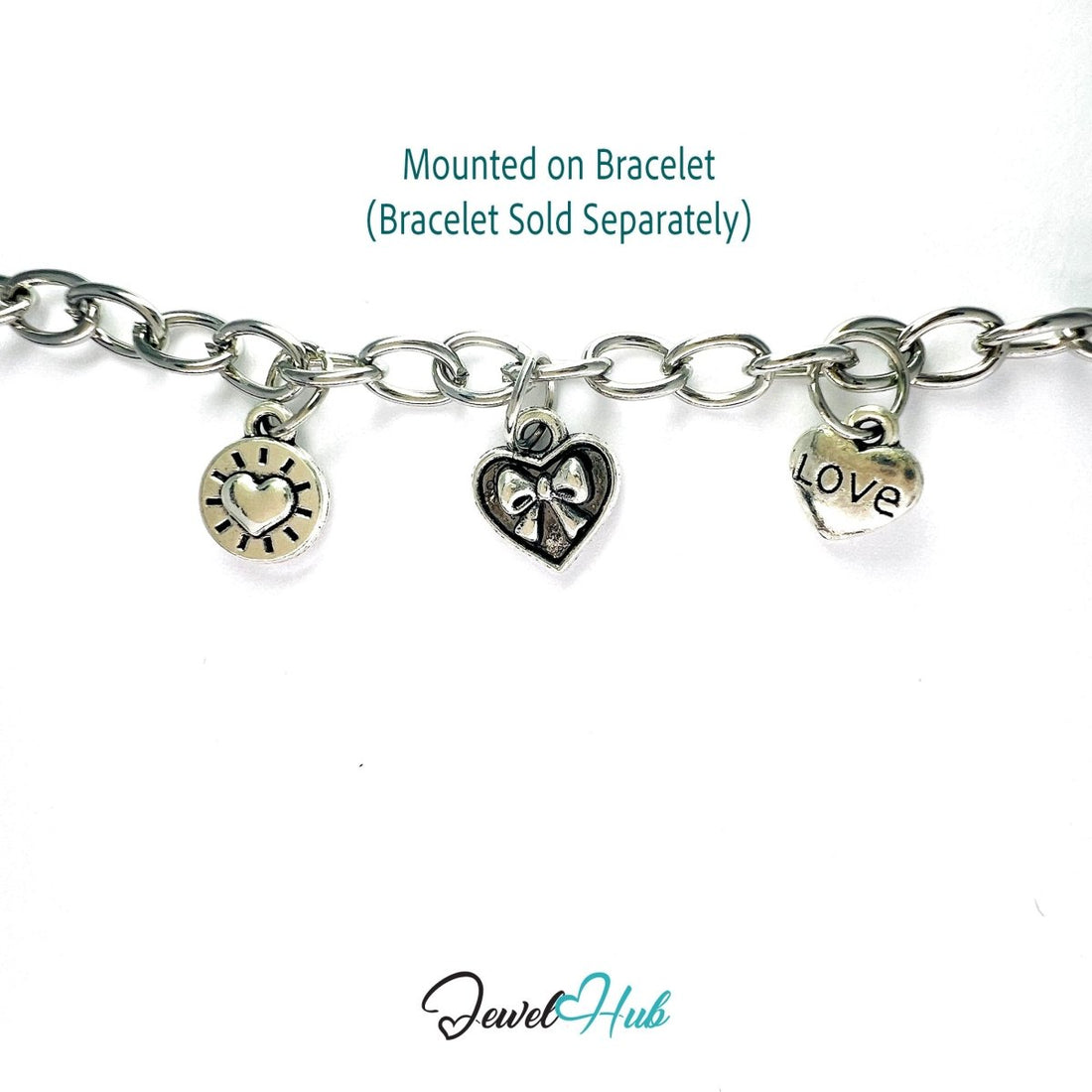 Zinc Alloy Decorative Silver Heart Charms (Set of 3) - JewelHub.co.uk