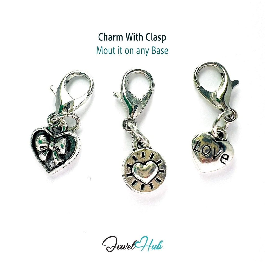 Zinc Alloy Decorative Silver Heart Charms (Set of 3) - JewelHub.co.uk