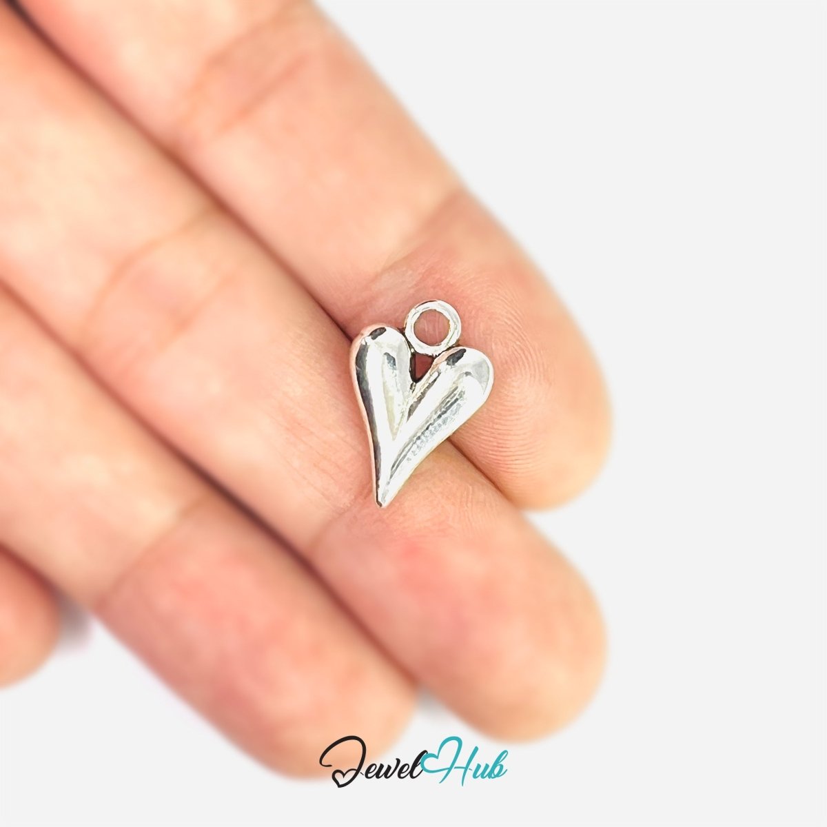 Zinc Alloy Glossy Silver Solid Heart Charm - JewelHub.co.uk