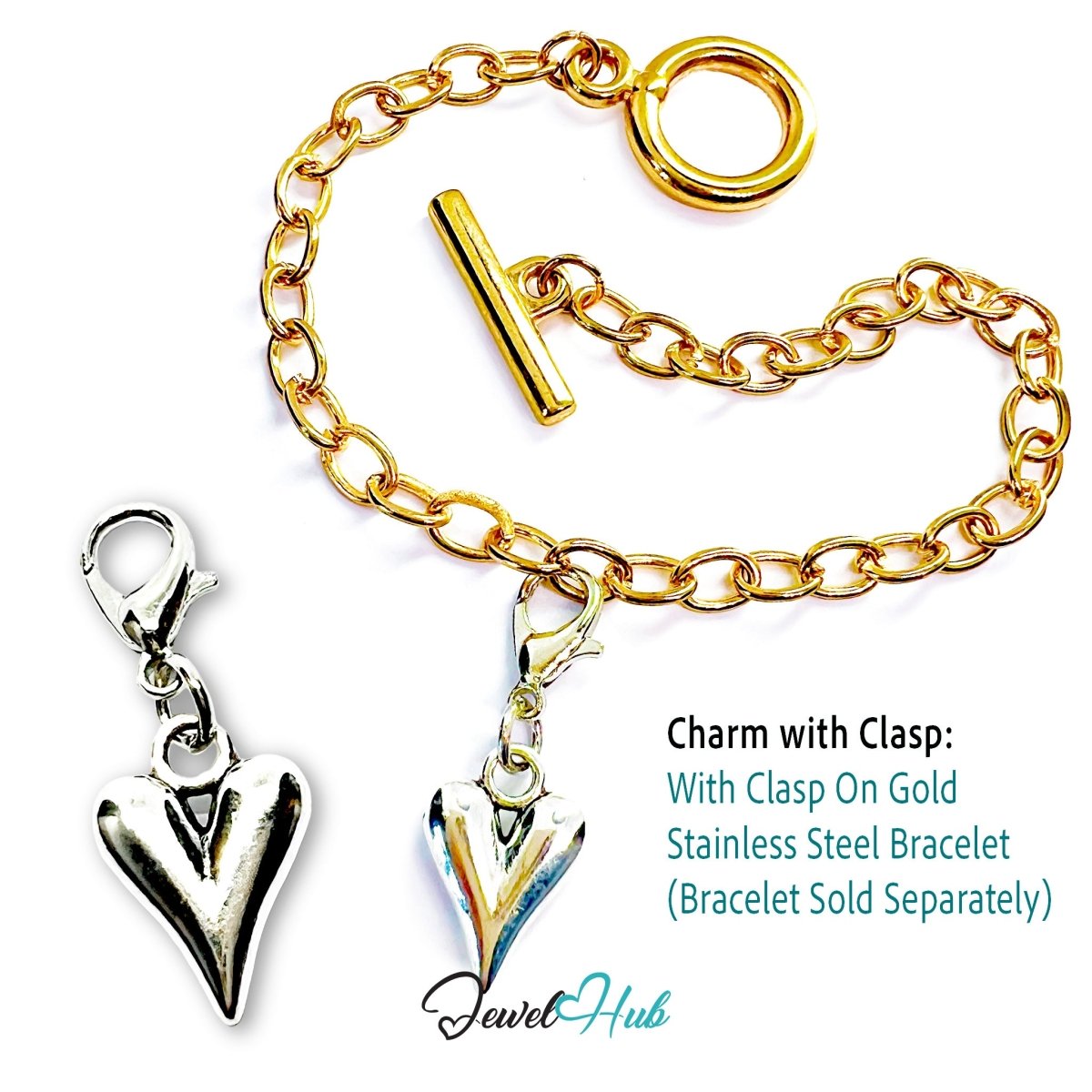 Zinc Alloy Glossy Silver Solid Heart Charm - JewelHub.co.uk