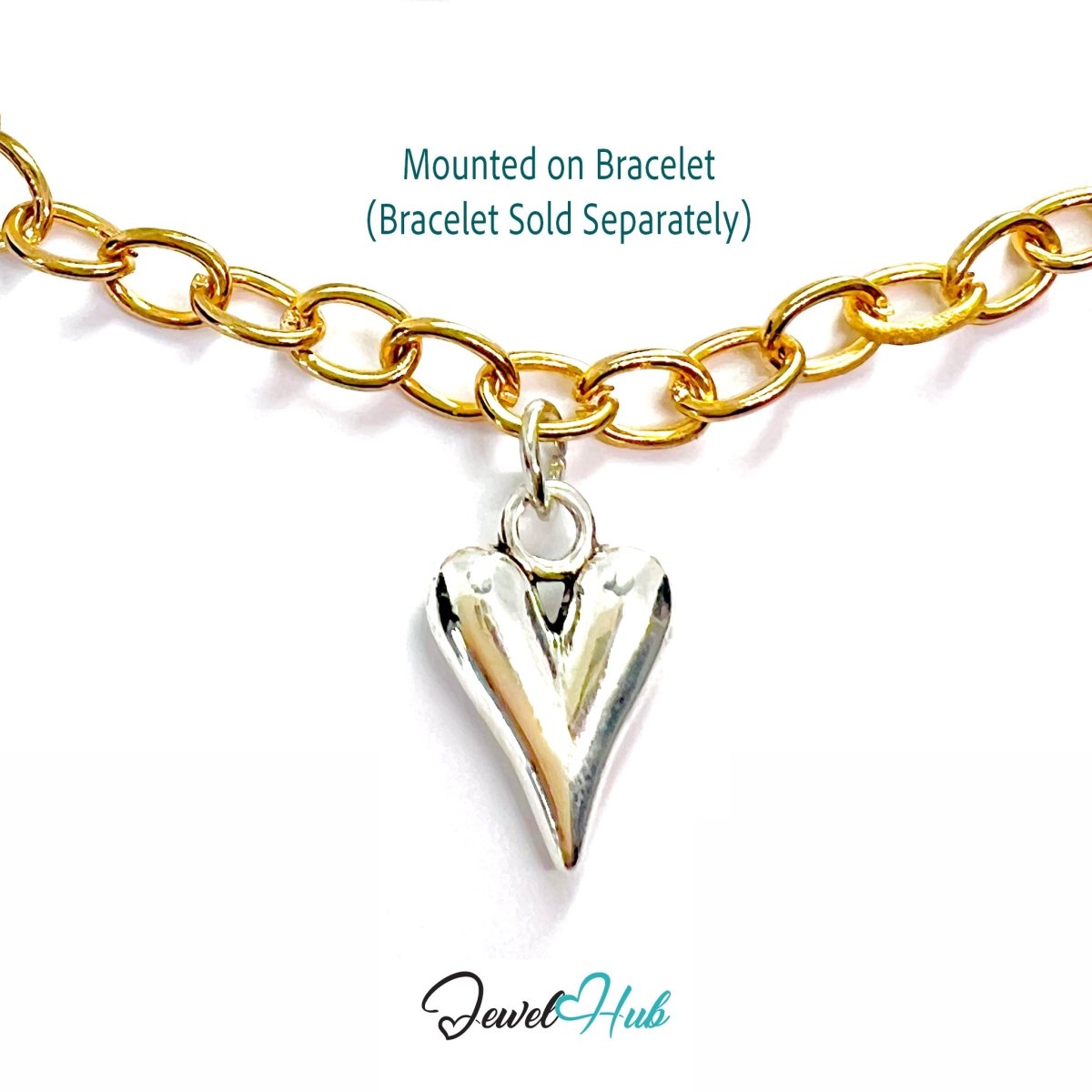 Zinc Alloy Glossy Silver Solid Heart Charm - JewelHub.co.uk