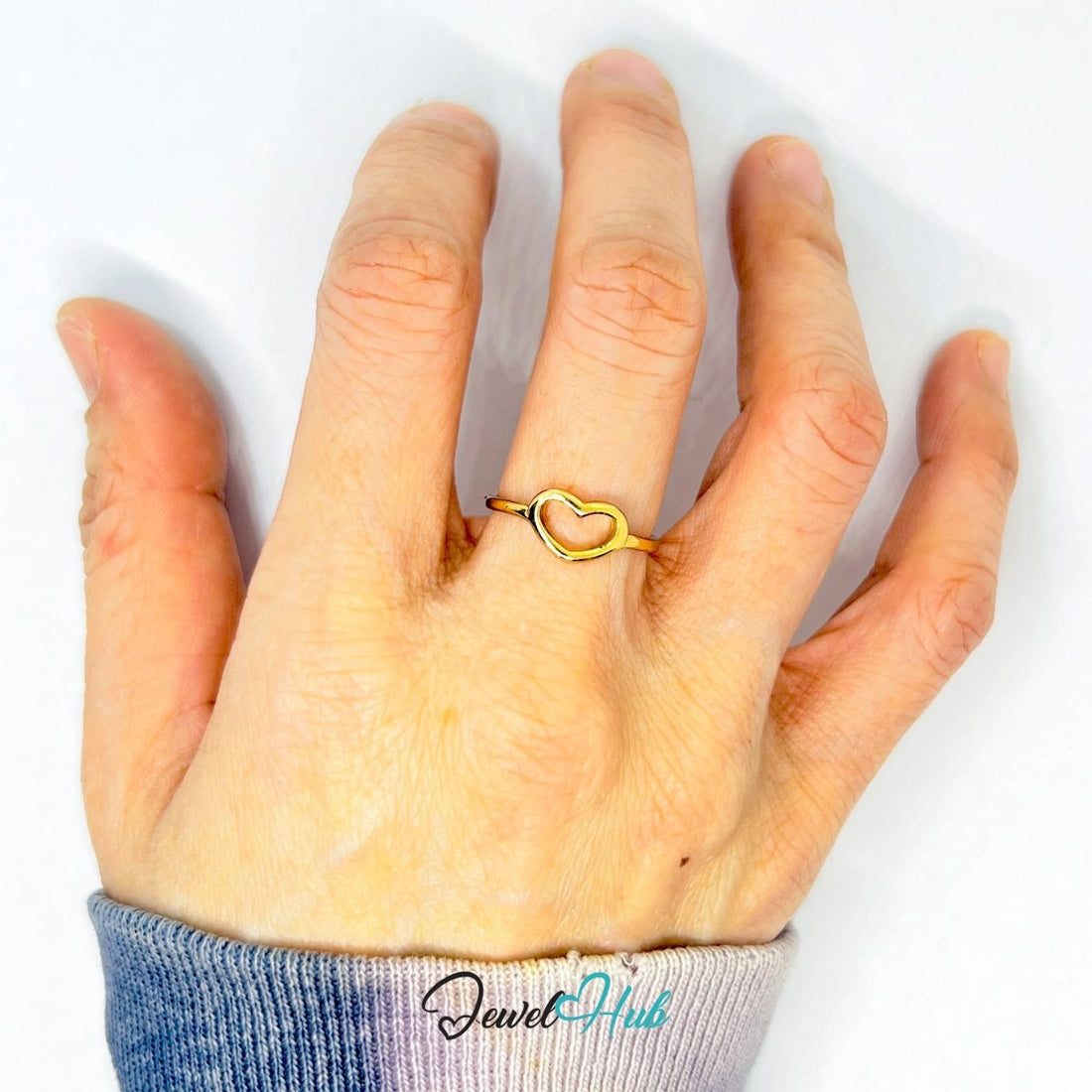 Zinc Alloy Gold Mini Open Heart Ring · Dainty Hollow Heart Band - JewelHub.co.uk