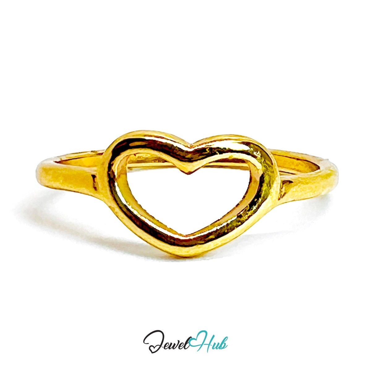Zinc Alloy Gold Mini Open Heart Ring · Dainty Hollow Heart Band - JewelHub.co.uk