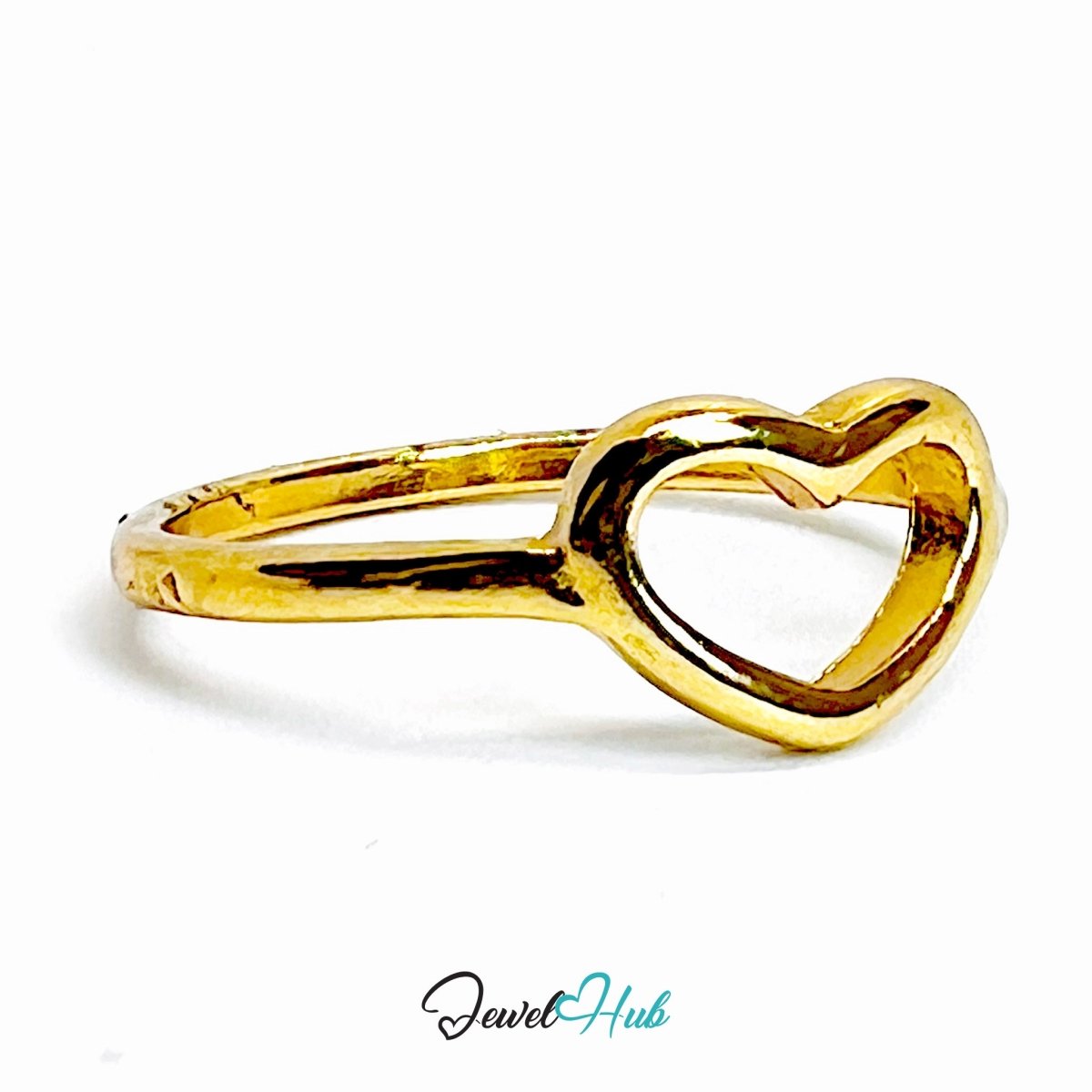 Zinc Alloy Gold Mini Open Heart Ring · Dainty Hollow Heart Band - JewelHub.co.uk