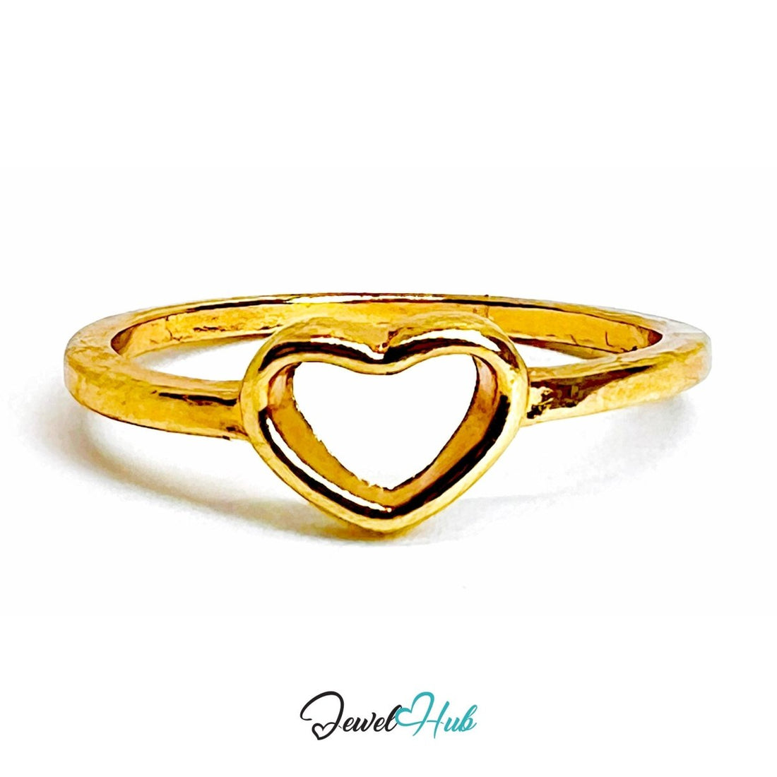 Zinc Alloy Gold Open Heart Ring · Dainty Hollow Heart Band - JewelHub.co.uk