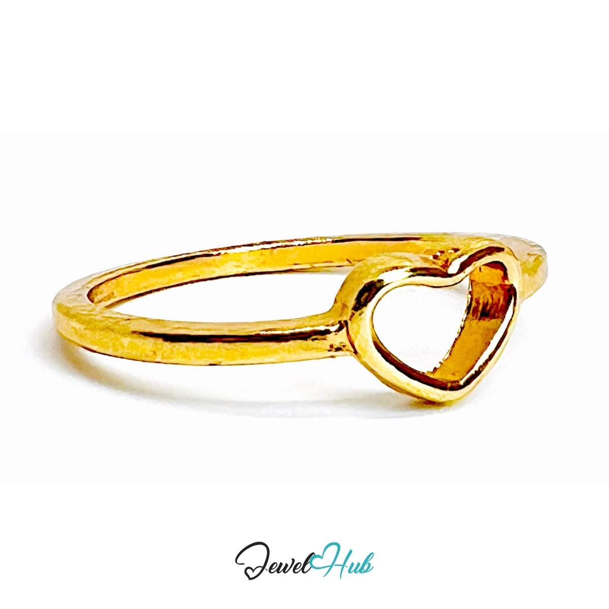Zinc Alloy Gold Open Heart Ring · Dainty Hollow Heart Band - JewelHub.co.uk