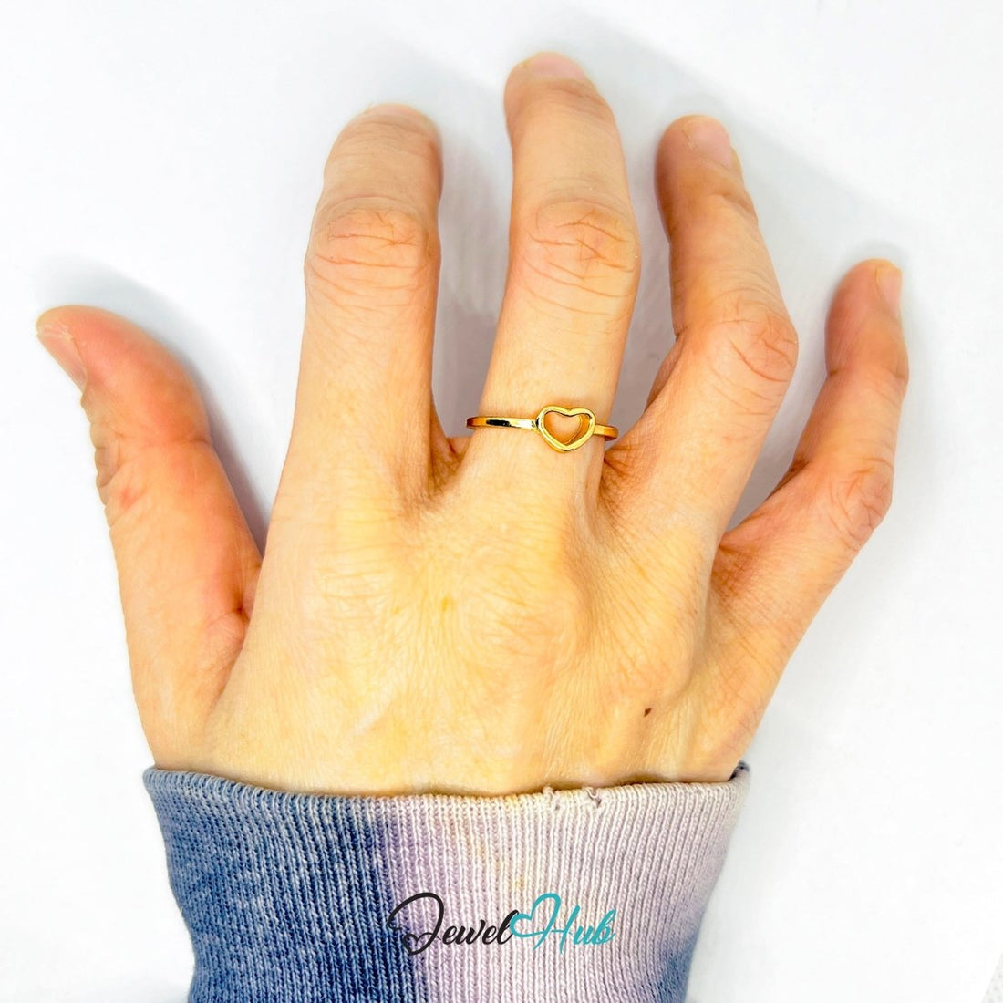 Zinc Alloy Gold Open Heart Ring · Dainty Hollow Heart Band - JewelHub.co.uk