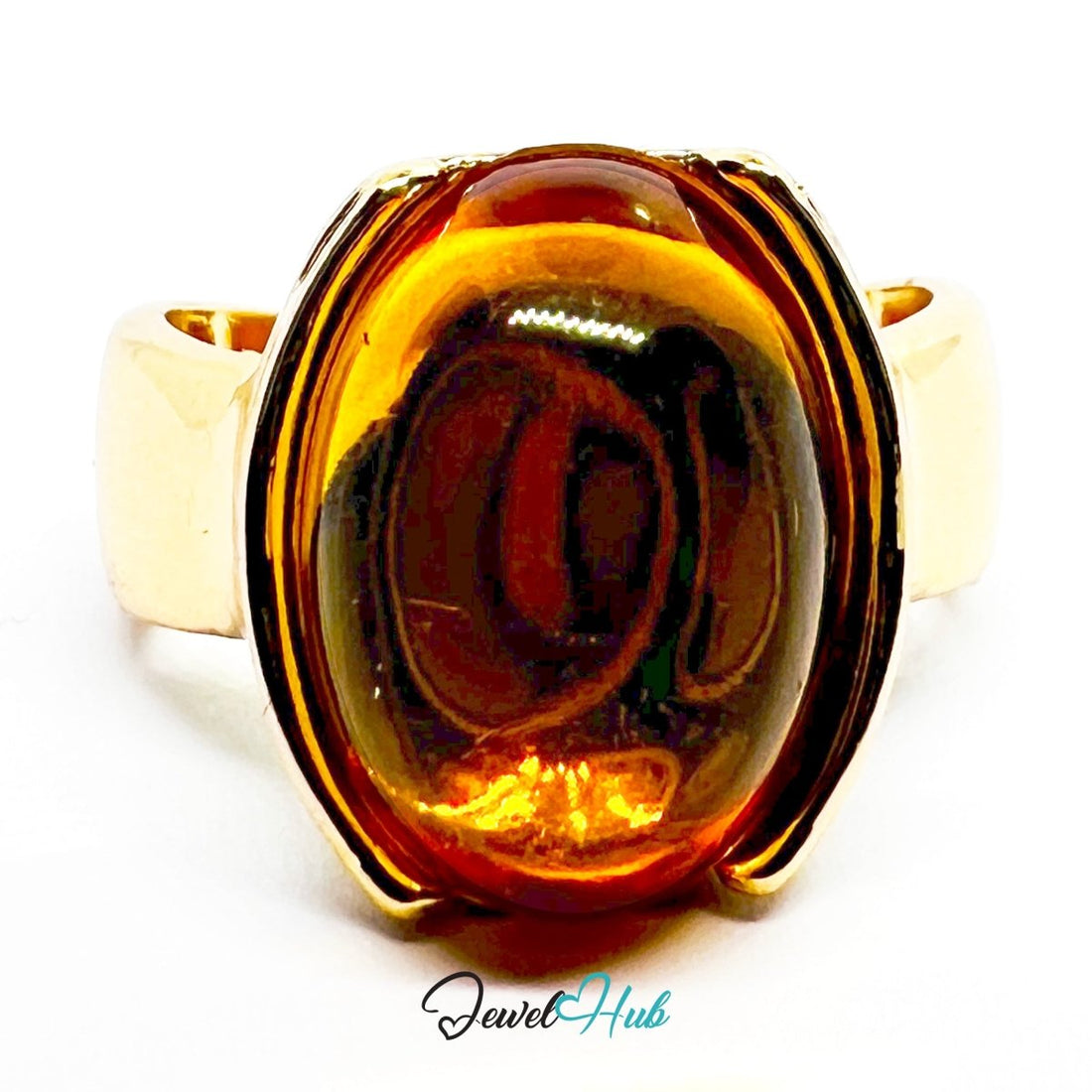Zinc Alloy Gold - Plated Amber Resin Oval Ring Bold Vintage - JewelHub.co.uk
