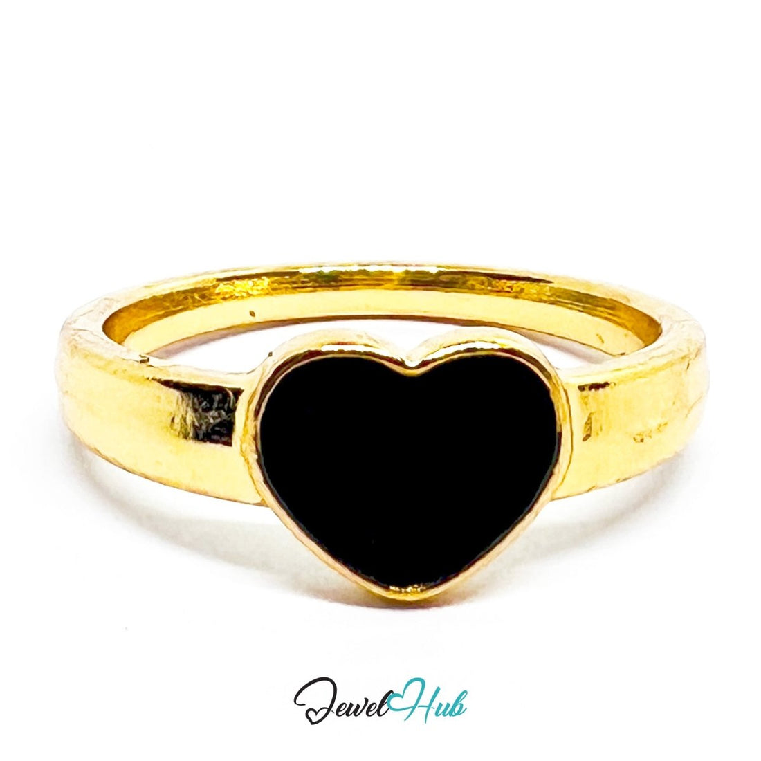 Zinc Alloy Gold - Plated Black Resin Heart Ring Minimal Design - JewelHub.co.uk