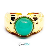 Zinc Alloy Gold-Plated Green Resin Dome Ring 