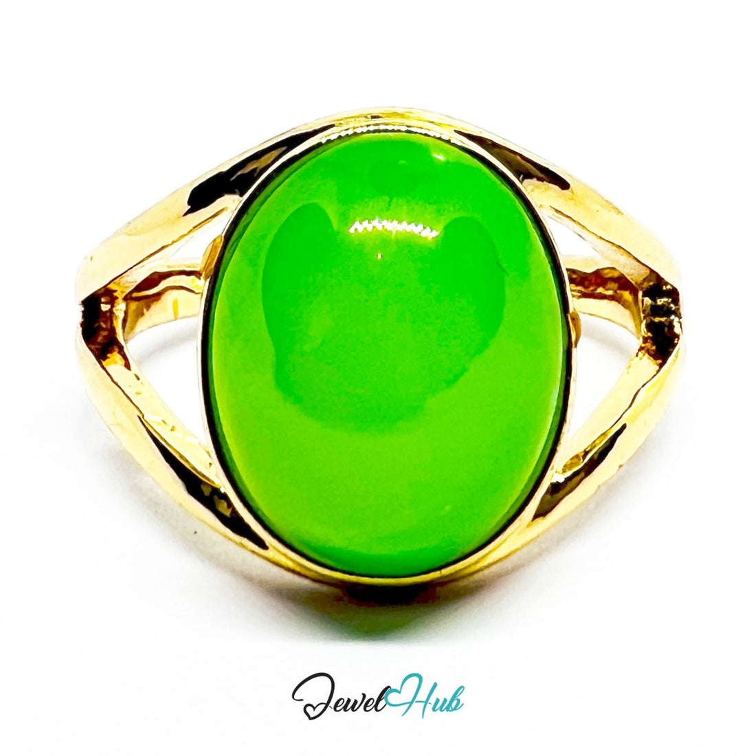 Zinc Alloy Gold - Plated Green Resin Oval Ring Minimal Design - JewelHub.co.uk