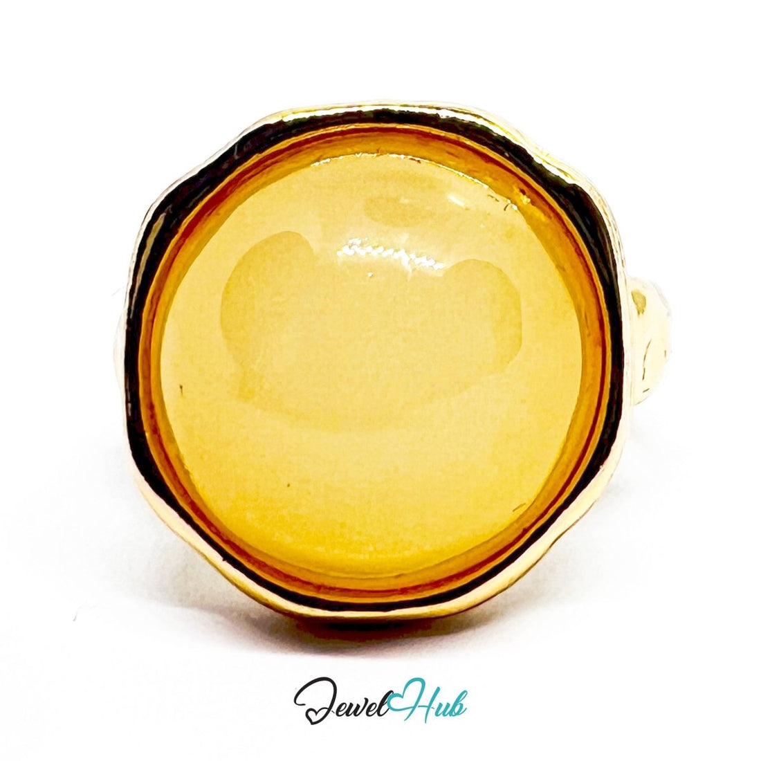 Zinc Alloy Gold - Plated Peach Resin Oval Ring Sculptural Bold - JewelHub.co.uk