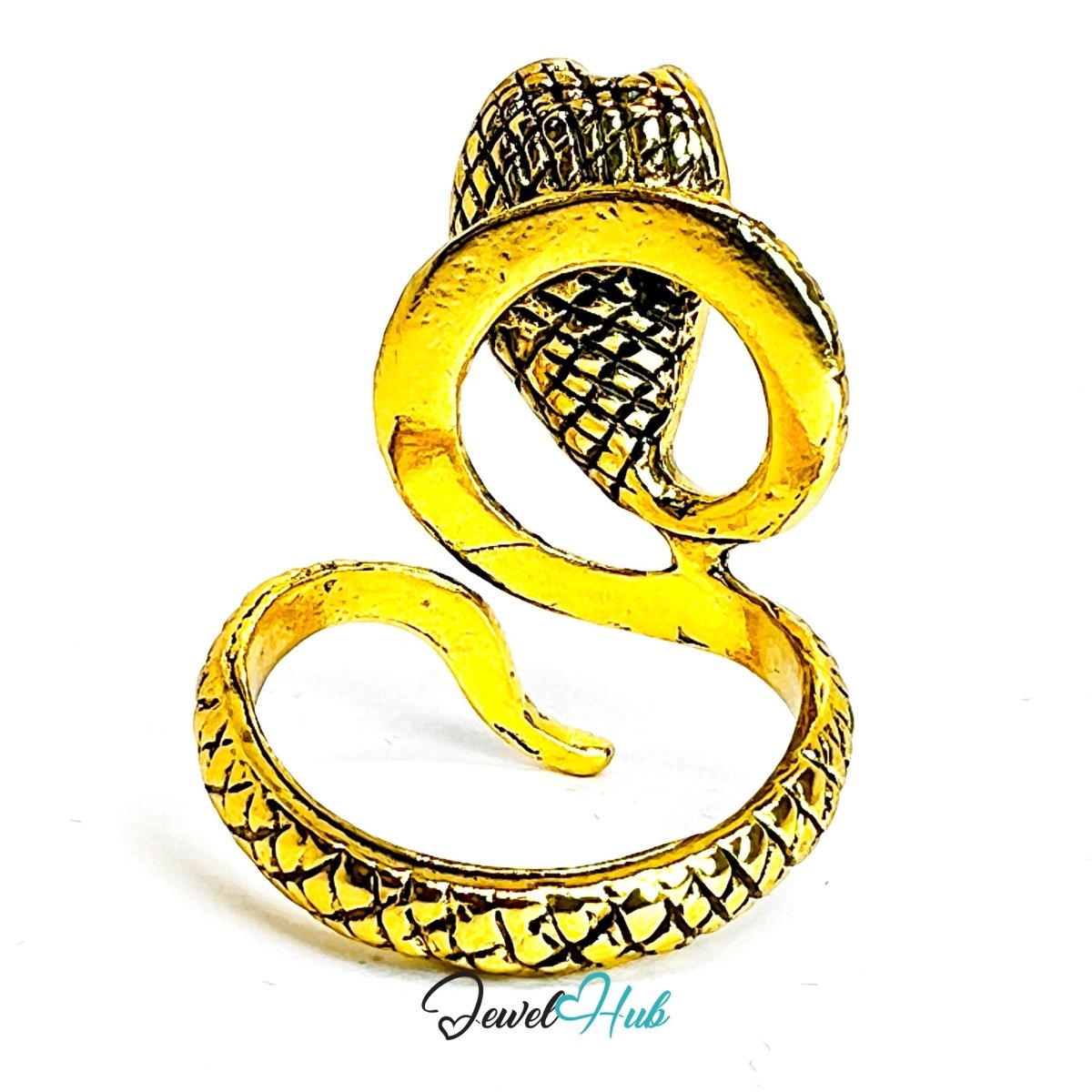 Zinc Alloy Gold - Plated Punk Ring – Serpent Head Wrapped Coil Statement - JewelHub.co.uk
