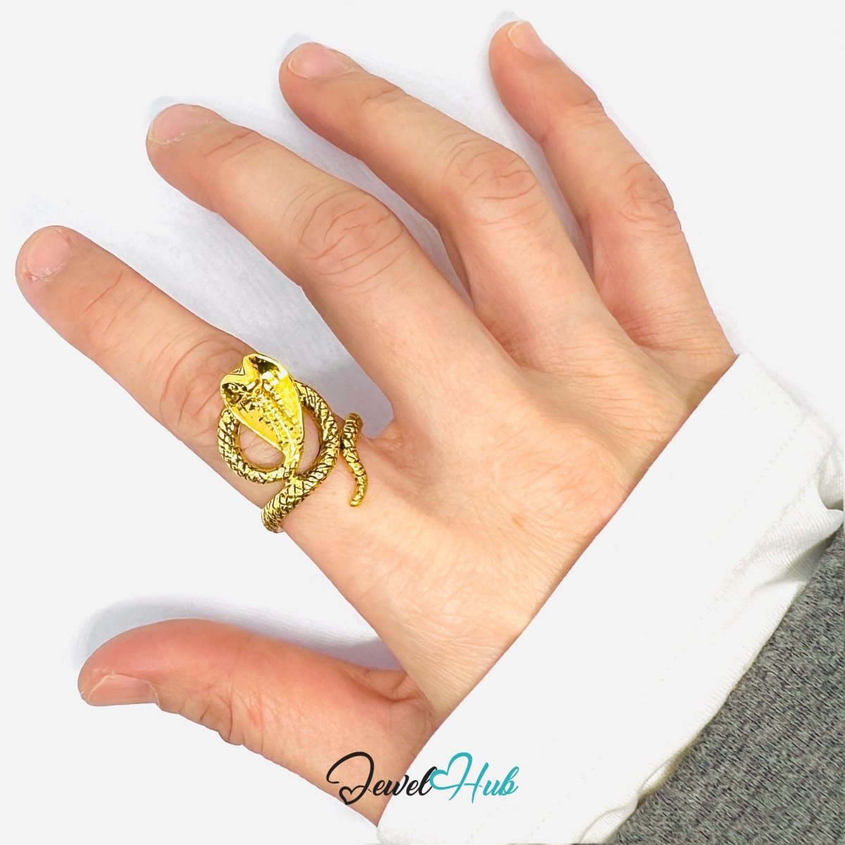 Zinc Alloy Gold - Plated Punk Ring – Serpent Head Wrapped Coil Statement - JewelHub.co.uk