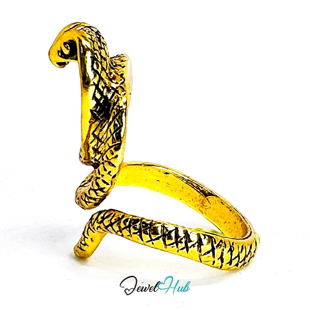 Zinc Alloy Gold - Plated Punk Ring – Serpent Head Wrapped Coil Statement - JewelHub.co.uk