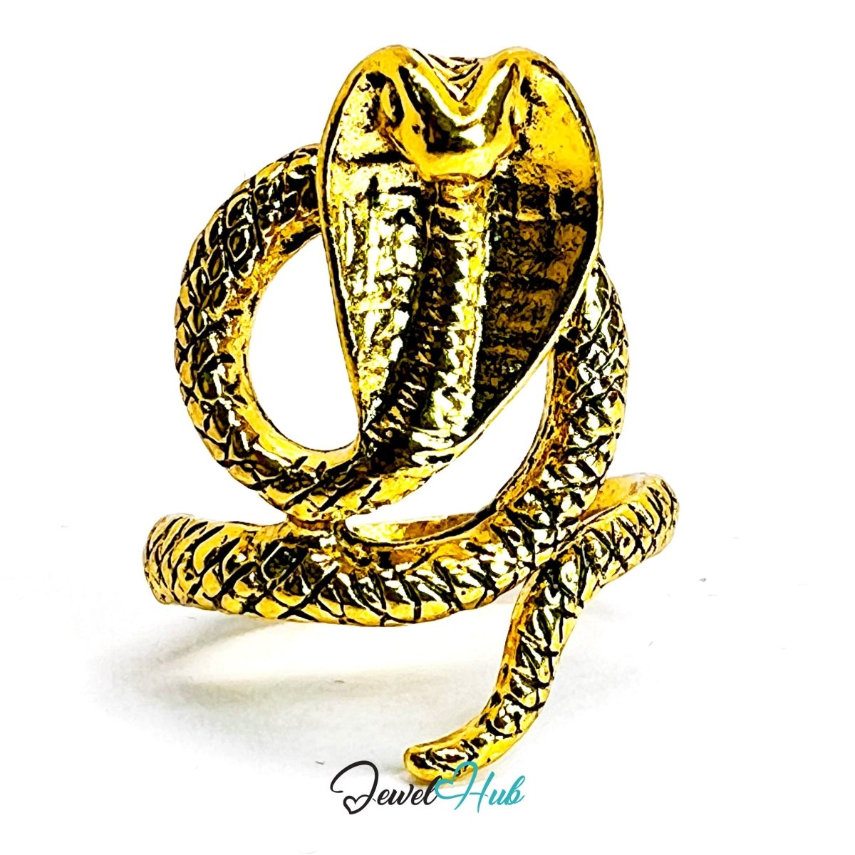 Zinc Alloy Gold - Plated Punk Ring – Serpent Head Wrapped Coil Statement - JewelHub.co.uk