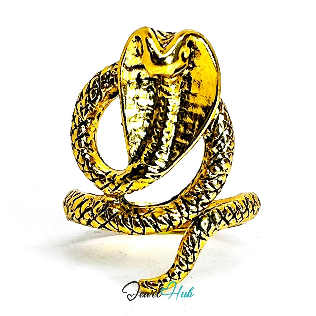 Zinc Alloy Gold - Plated Punk Ring – Serpent Head Wrapped Coil Statement - JewelHub.co.uk