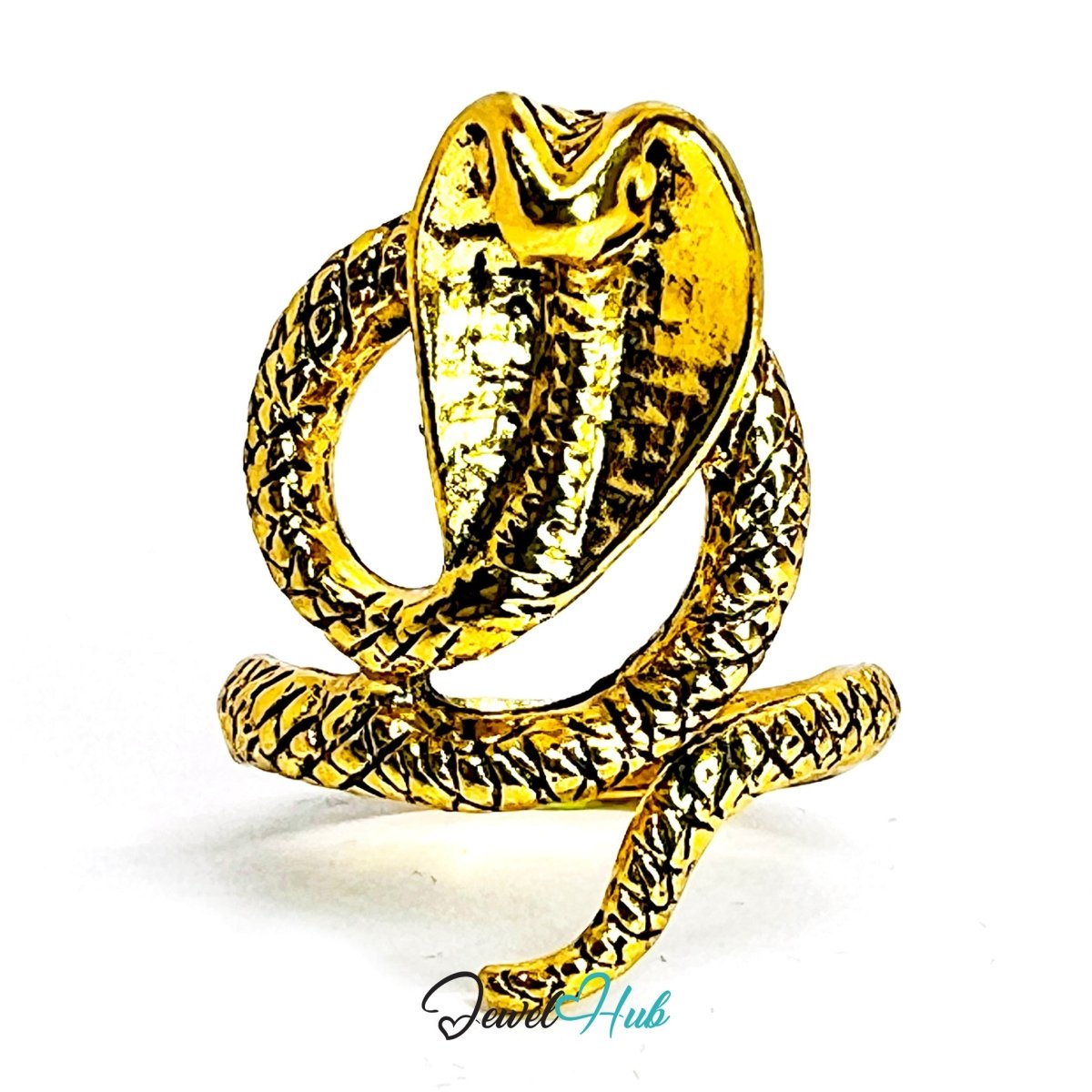 Zinc Alloy Gold - Plated Punk Ring – Serpent Head Wrapped Coil Statement - JewelHub.co.uk