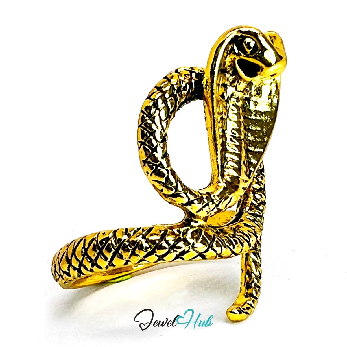 Zinc Alloy Gold - Plated Punk Ring – Serpent Head Wrapped Coil Statement - JewelHub.co.uk