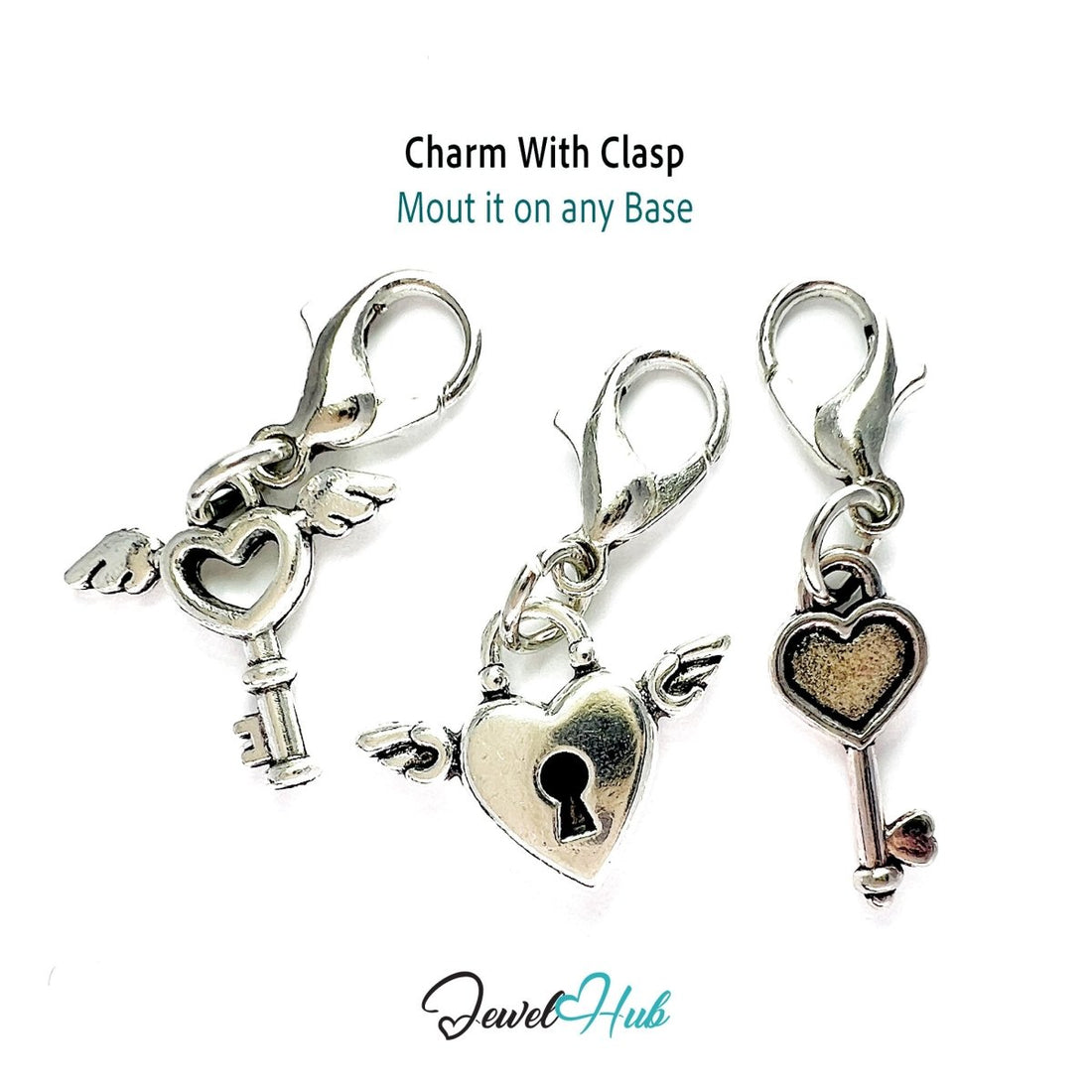 Zinc Alloy Love Lock Wings Silver Charms (Set of 3) - JewelHub.co.uk