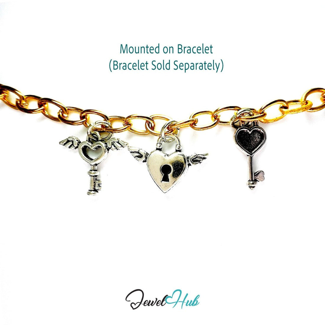 Zinc Alloy Love Lock Wings Silver Charms (Set of 3) - JewelHub.co.uk