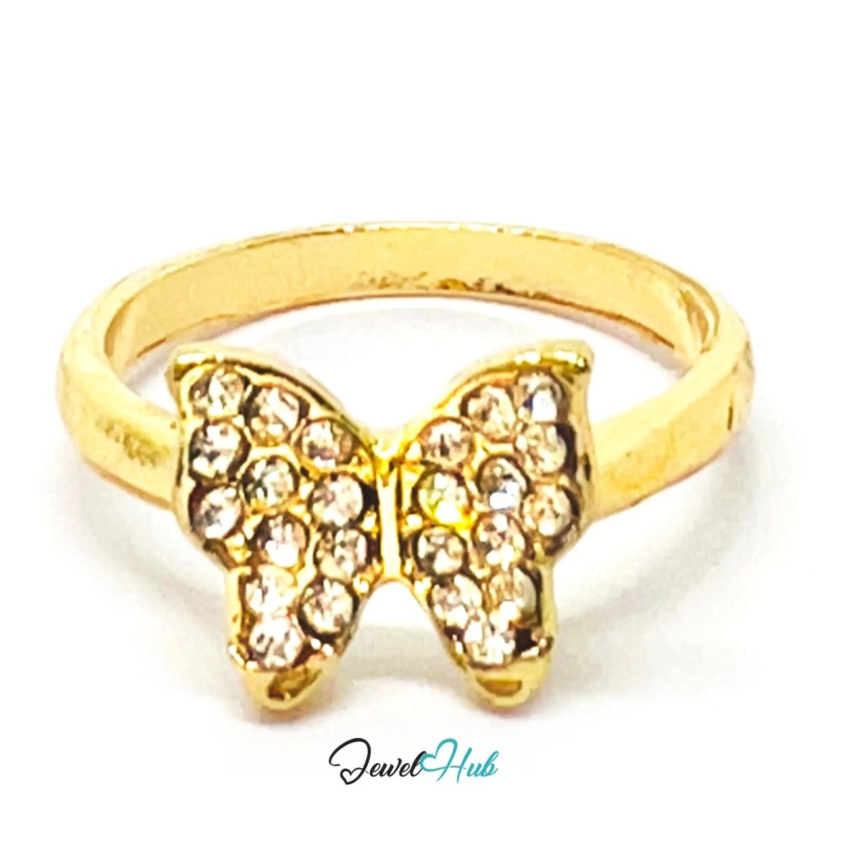 Zinc Alloy Ring 🎀 Gold Bow · UK L · US 6 · Pavé Synthetic Zirconia · Gold - Tone Finish - JewelHub.co.uk