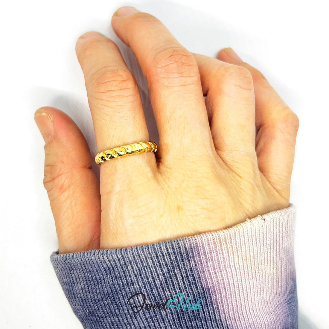 Zinc Alloy Ring Gold Braided Textured Rope - UK Q / US 8.5 - JewelHub.co.uk