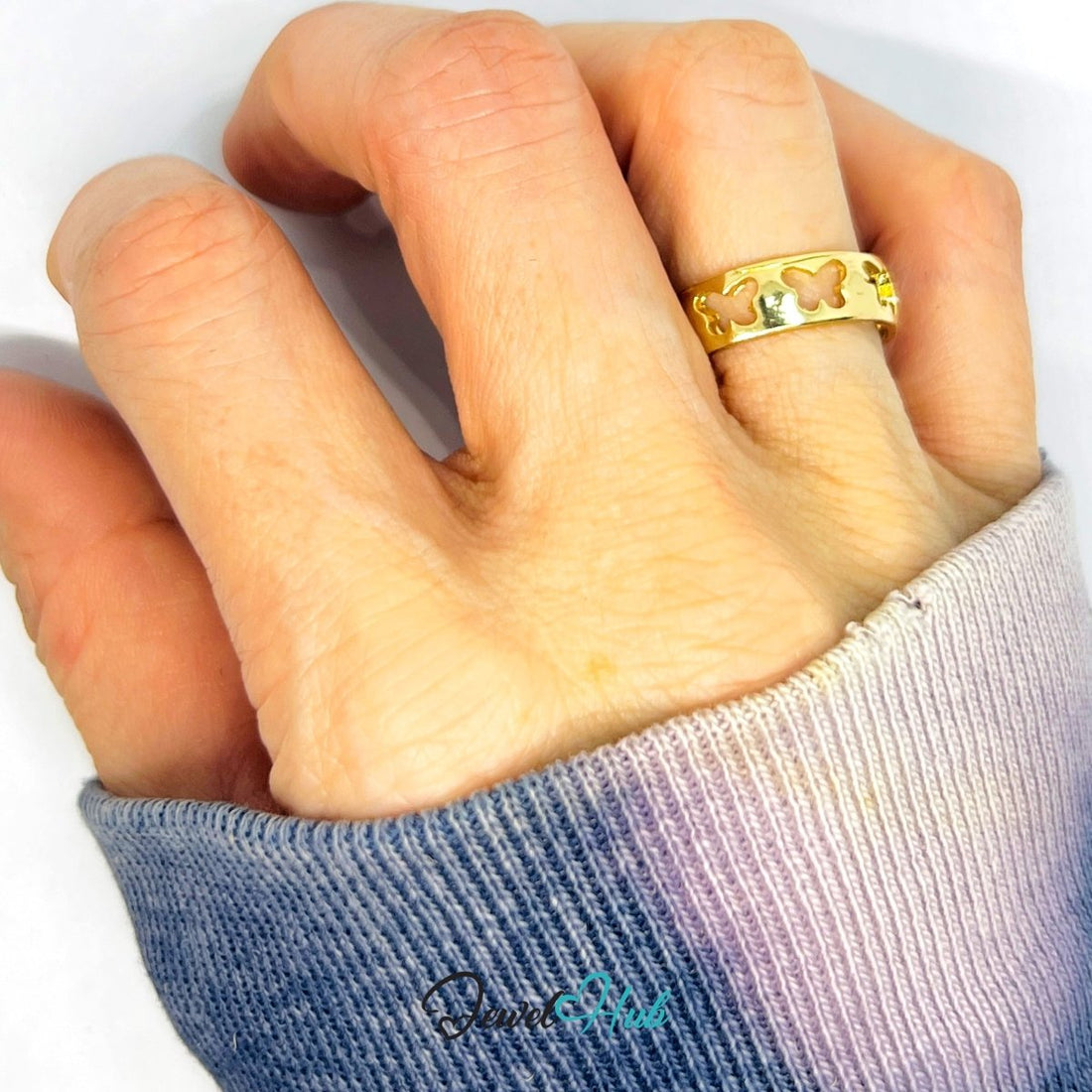 Zinc Alloy Ring 🦋 Gold Butterfly Cutout - UK M / US 6.5 Gold Plated - JewelHub.co.uk