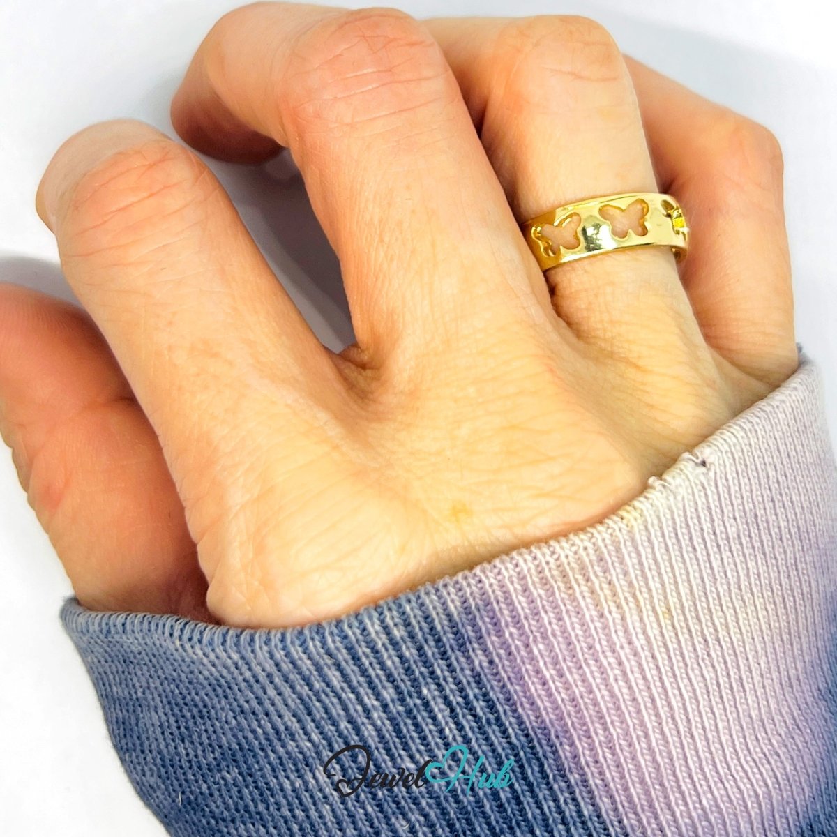Zinc Alloy Ring 🦋 Gold Butterfly Cutout - UK M / US 6.5 Gold Plated - JewelHub.co.uk