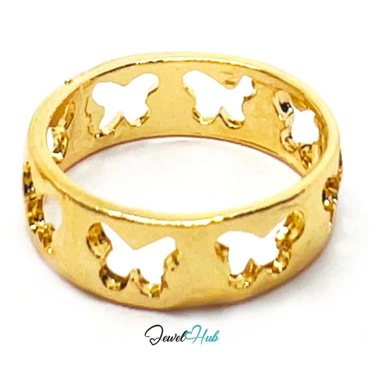 Zinc Alloy Ring 🦋 Gold Butterfly Cutout · UK M · US 6.5 · Sculptural Motif · Gold - Tone Finish - JewelHub.co.uk
