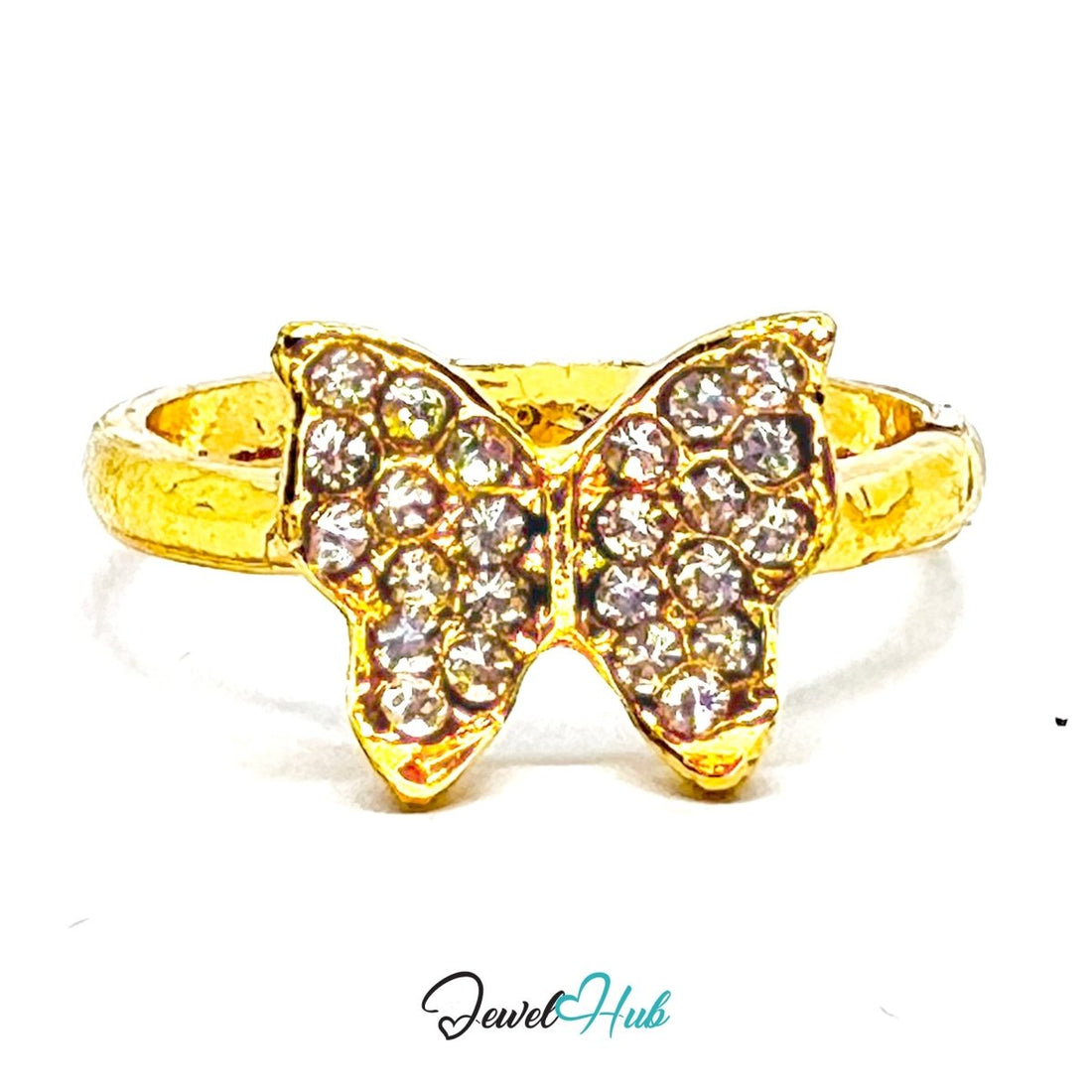 Zinc Alloy Ring Gold Butterfly Pavé Zirconia - UK M / US 6.5 - JewelHub.co.uk