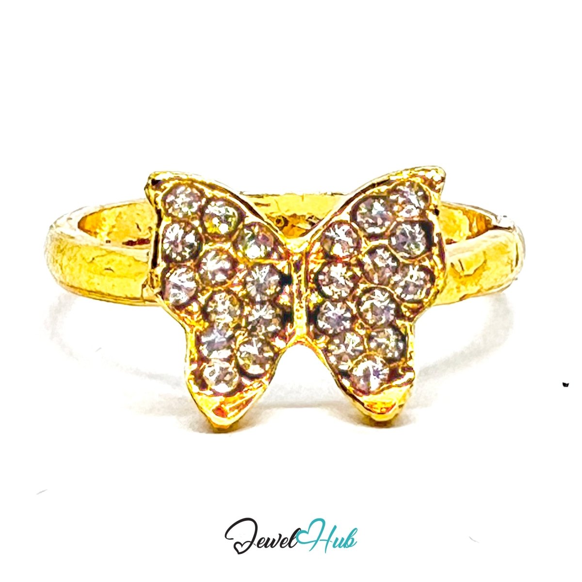 Zinc Alloy Ring Gold Butterfly Pavé Zirconia - UK M / US 6.5 - JewelHub.co.uk