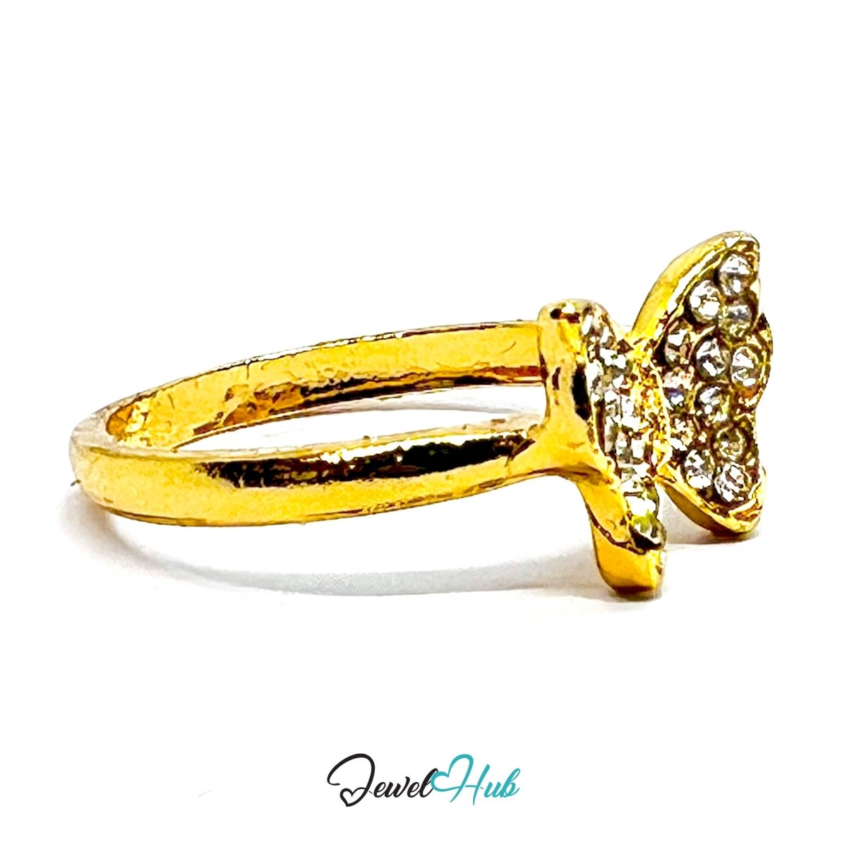 Zinc Alloy Ring Gold Butterfly Pavé Zirconia - UK M / US 6.5 - JewelHub.co.uk