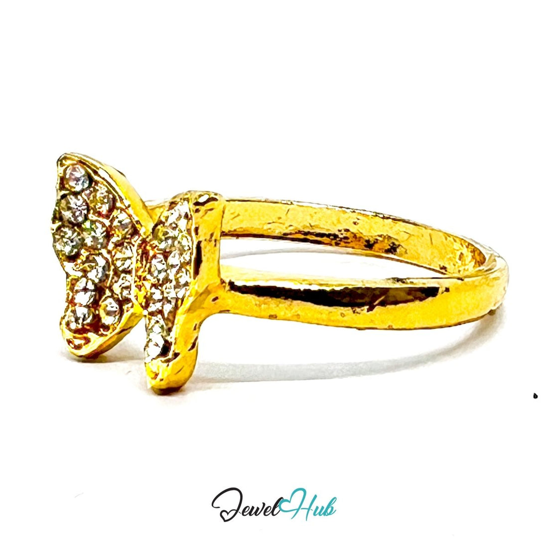 Zinc Alloy Ring Gold Butterfly Pavé Zirconia - UK M / US 6.5 - JewelHub.co.uk