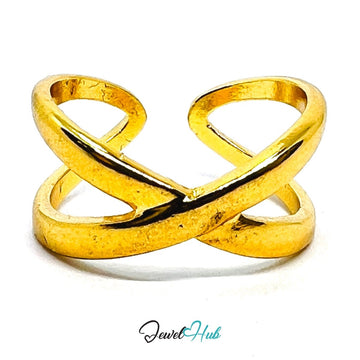 Zinc Alloy Ring Gold Criss Cross X Design - UK O - Q Gold Plated - JewelHub.co.uk