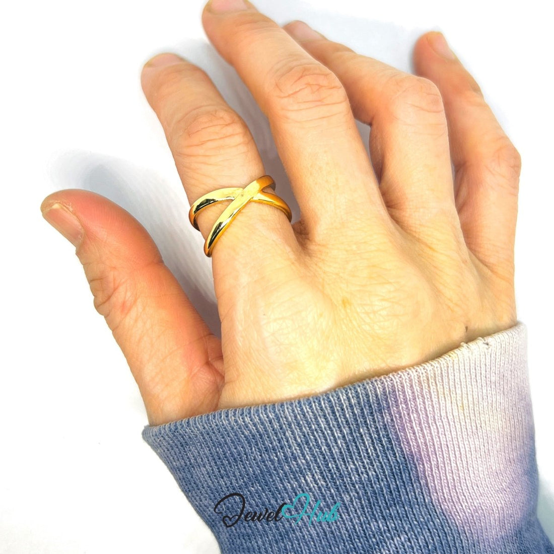 Zinc Alloy Ring Gold Criss Cross X Design - UK O - Q Gold Plated - JewelHub.co.uk