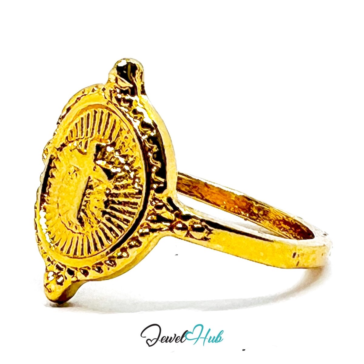 Zinc Alloy Ring Gold Cross Medallion Engraved - UK M / US 6.5 - JewelHub.co.uk