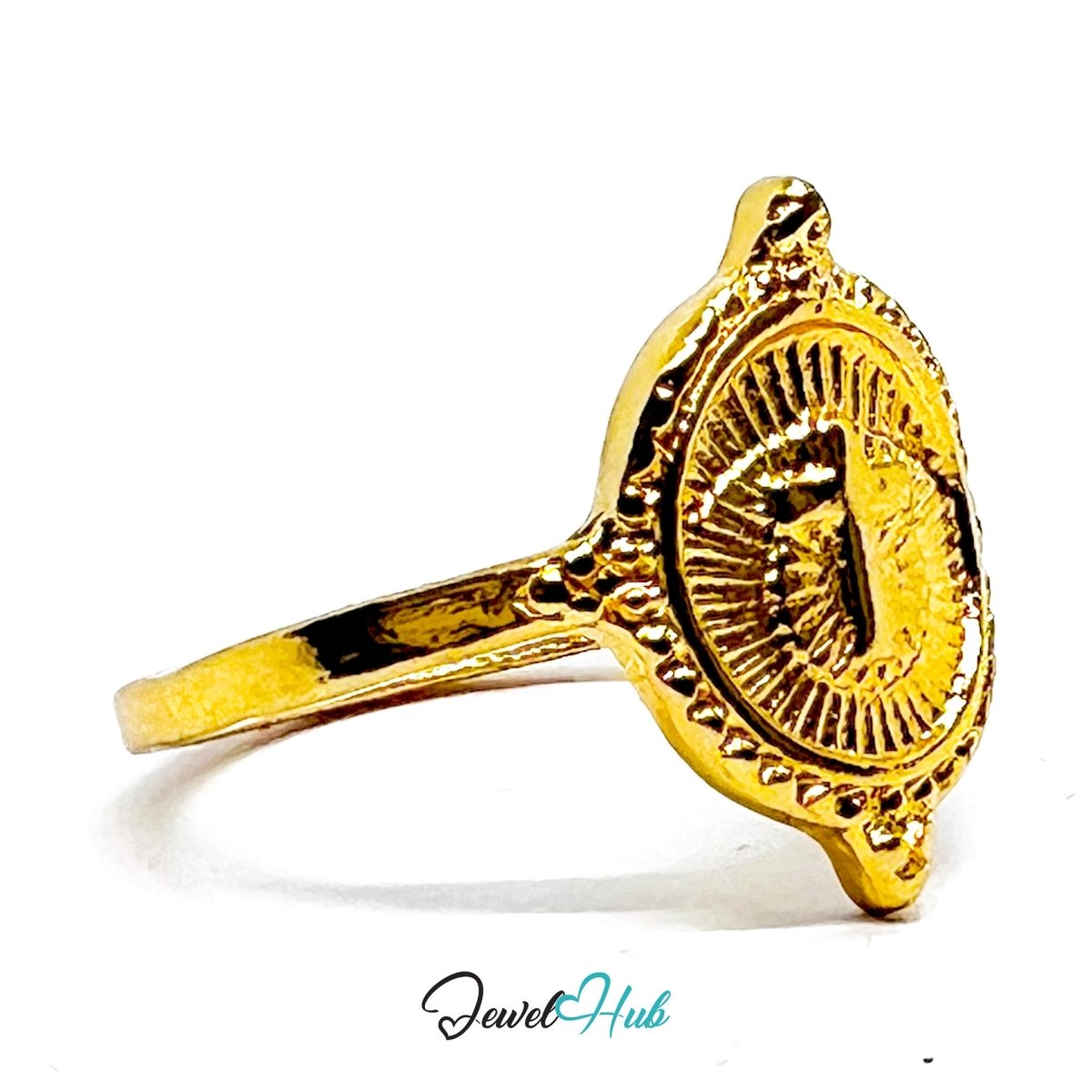 Zinc Alloy Ring Gold Cross Medallion Engraved - UK M / US 6.5 - JewelHub.co.uk